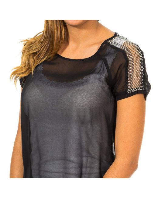 Met Damesblouse Korte Mouwen Van Semi-Transparante En Ademende Stof 10Dmc0263 in het Black