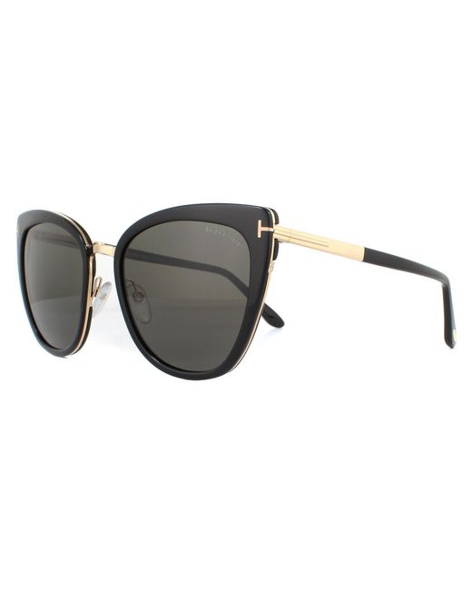 Tom Ford Zonnebril Simona Ft0717 01A Glanzend Zwart Roos Goud Smoke Grijs in het Gray