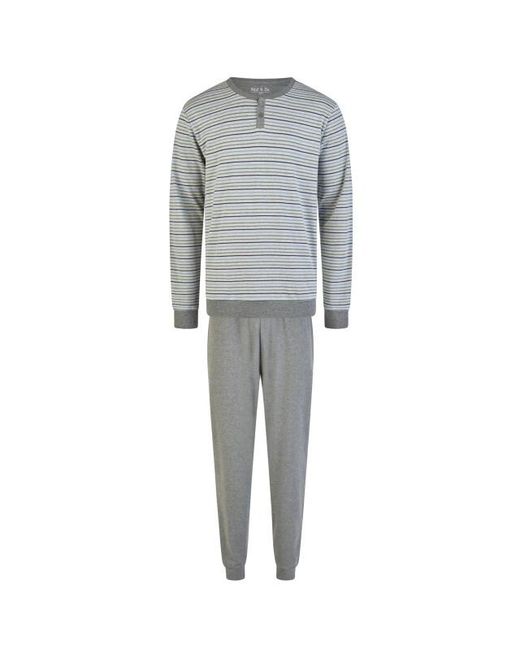 Phil & Co. Berlin Winter Pyjama Set Lang Interlock Gestreept in het Gray voor heren