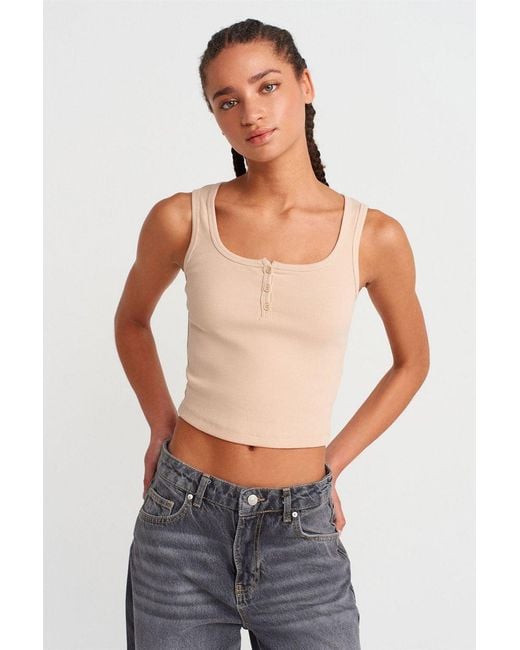 Dilvin Geribbelde Korte Knop-Top Blouse in het Gray