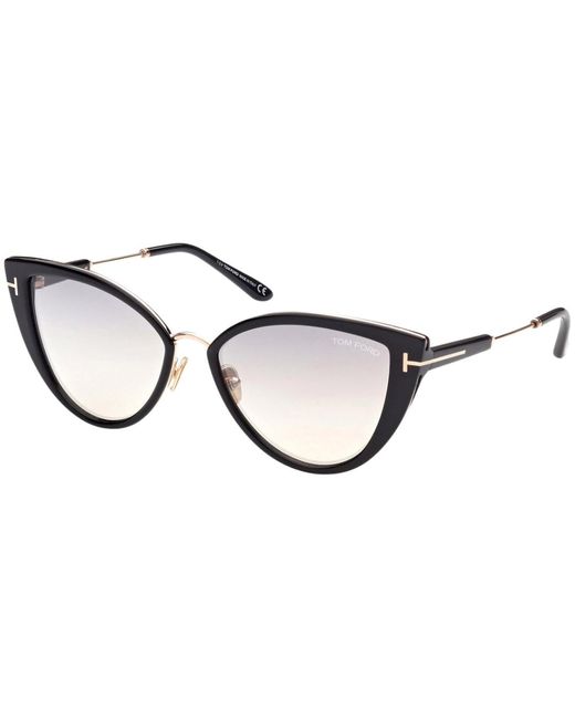 Tom Ford Anjelica-02 Smoke Mirror Lens Glanzend Zwarte Zonnebril in het Brown