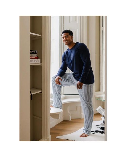 Phil & Co. Berlin Pyjama Set Lang Donkerblauw/Grijs Gestreept in het Blue voor heren