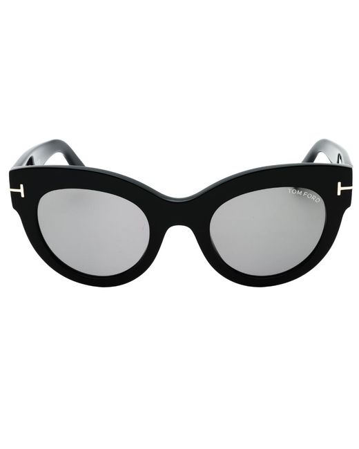 Tom Ford Lucilla Smoke Mirror Lens Glanzende Zwarte Zonnebril Met Dikke Montuur in het Black