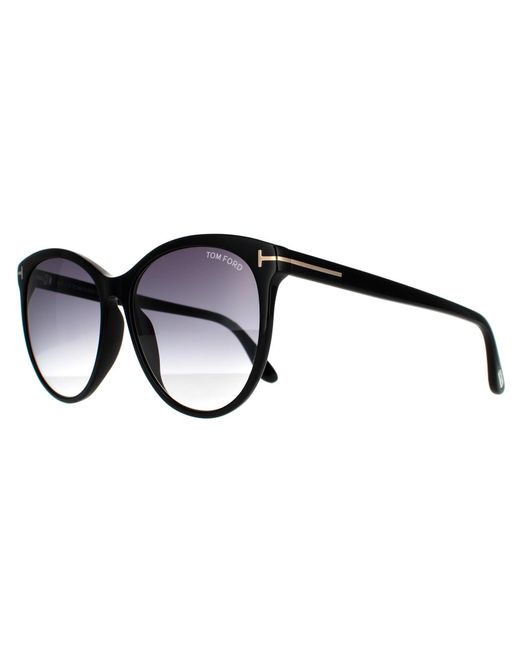Tom Ford Ronde Glanzende Zwarte Rook Grijze Gradient Zonnebril in het Black