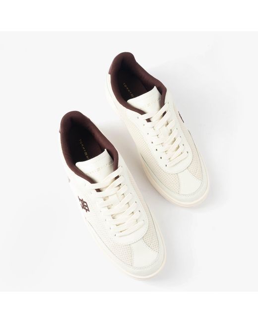 Tommy Hilfiger White Th Heritage Sneaker Trainers/Burgundy Velvet Leather