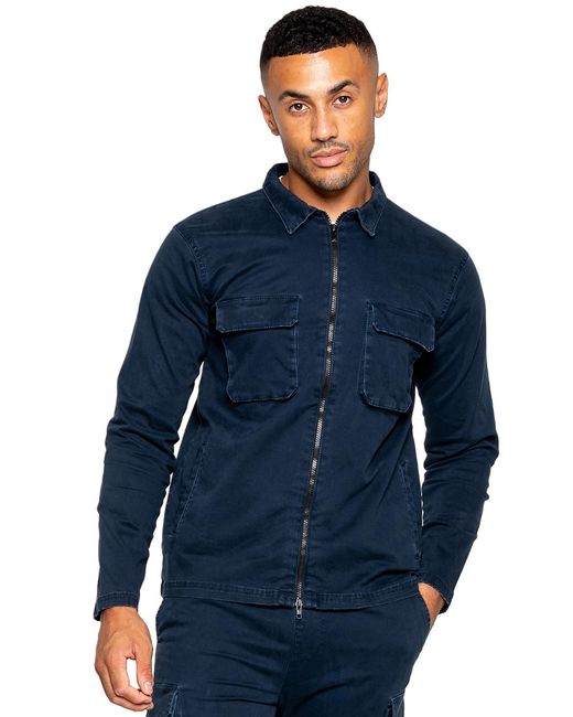 Enzo Cargo Overshirt Jas in het Blue voor heren