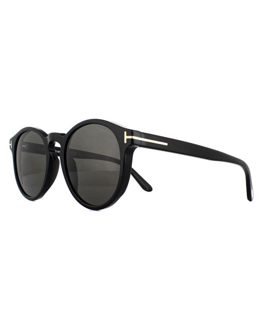 Tom Ford Round Unisex Glanzende Zwarte Grijze Rook Zonnebril in het Black