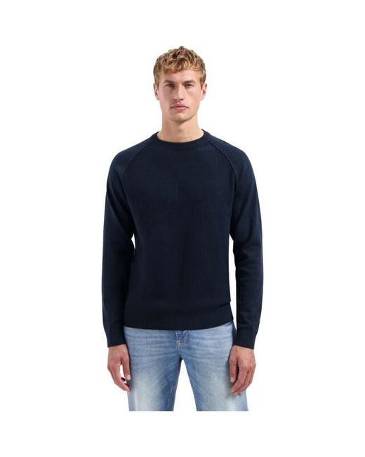 No Excess Pullover Crewneck Solid Waffle Knit Night in het Blue voor heren