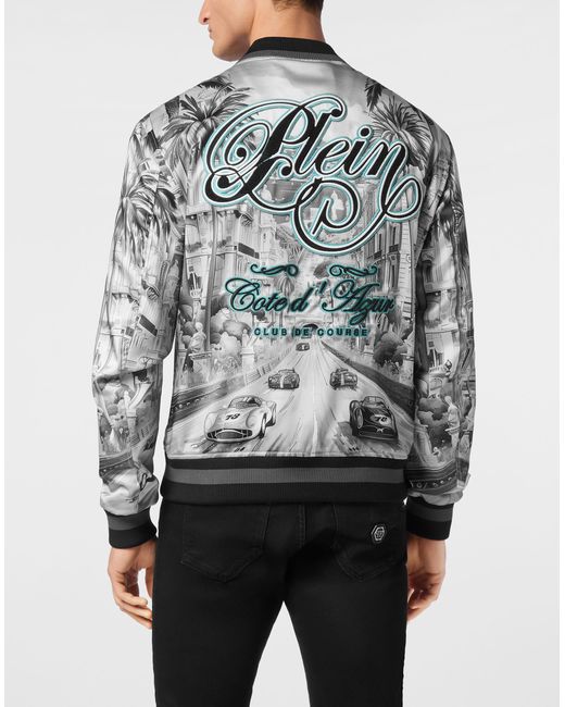 Philipp Plein Satin Bomber Cote D'Azur in het Gray voor heren