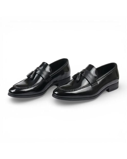 Infinity Leather Black Tassel High-Gloss Patent Faux Formal Loafers Shoes for men