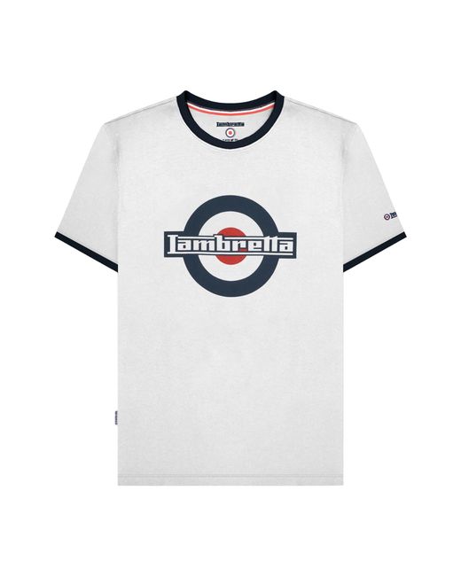 Lambretta White Ss25 Ringer Logo T-Shirt Cotton for men