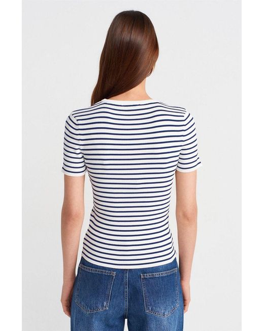 Dilvin Gestreepte Geribbelde Brei Blouse in het White