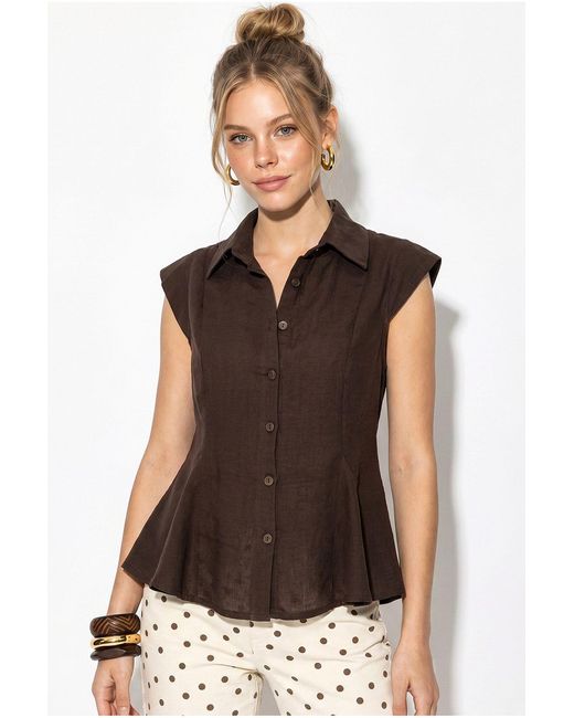 Bianco Lucci Black Fitted Sleeveless Cotton Shirt