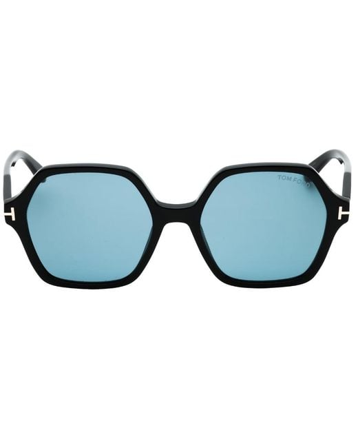 Tom Ford Romy Smoke Hex Lens Glanzende Zwarte Zonnebril in het Blue