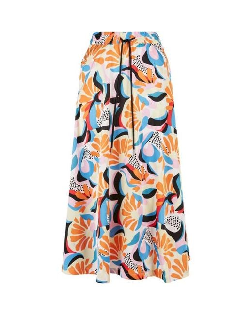 Urban Classics Satijnen Midi Rok Met All-Over Print in het Blue