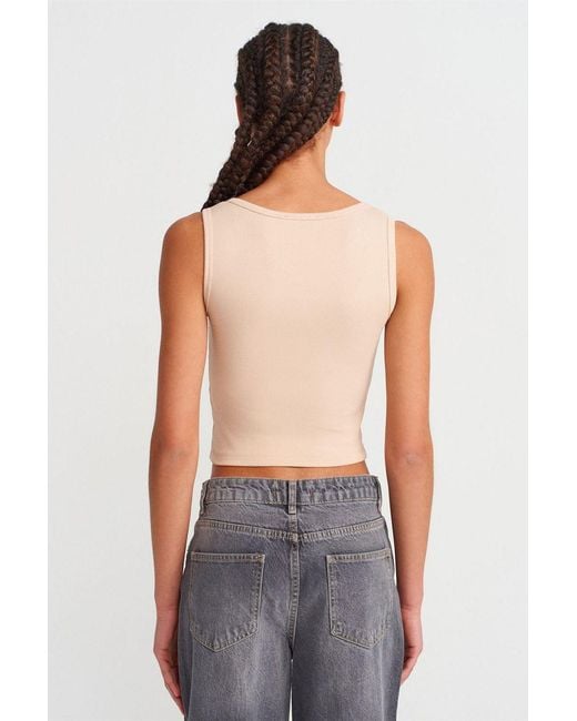Dilvin Geribbelde Korte Knop-Top Blouse in het Gray
