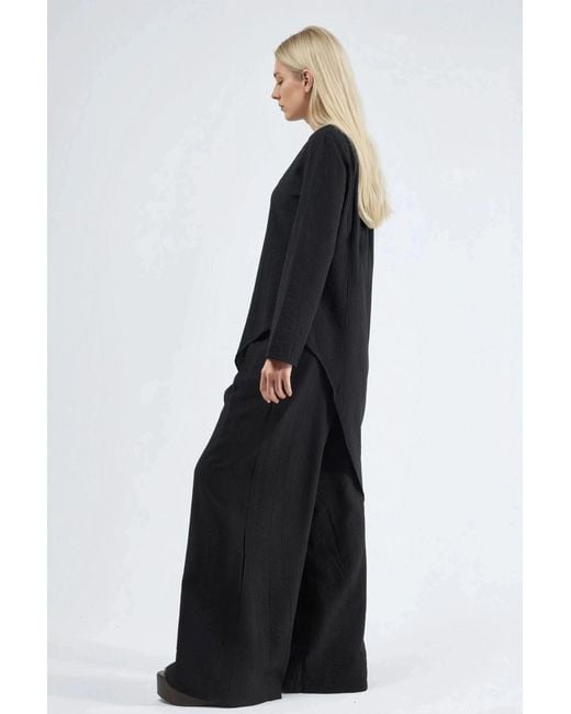 Busem Black Textured Button-Up Long Sleeve Tunic