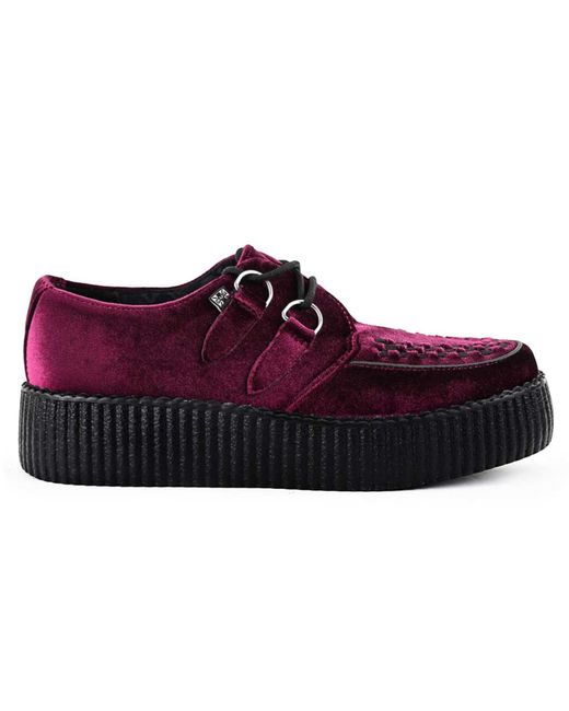 T.U.K. Red Viva High Creeper Velvet Platform Lace-Up Goth