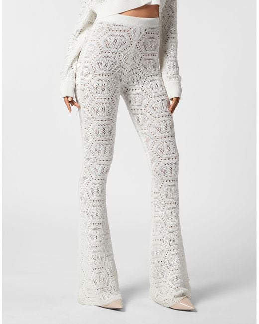 Philipp Plein Flare Broek Monogram in het White