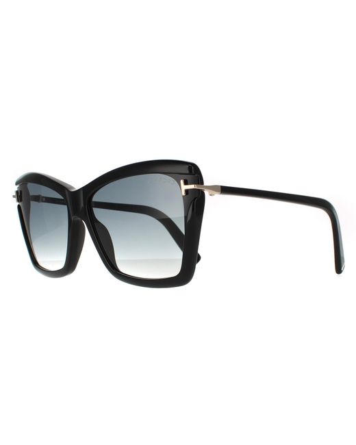 Tom Ford Zonnebril Leah Ft0849 01B Glanzende Zwarte Rookgradiënt in het Black