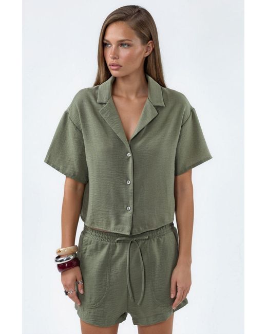 Busem Gestructureerde Cropped Shirt Met Knopsluiting in het Green