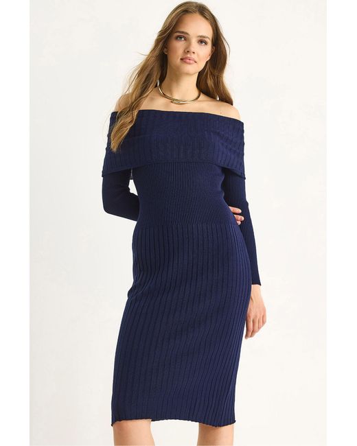 Bianco Lucci Blue Ribbed Midi Dress