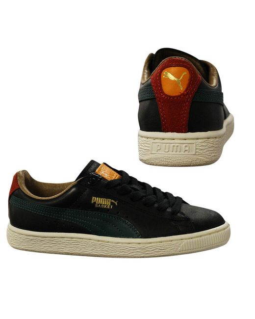 PUMA Black Basket Mmq Lace Up Leather Textile Trainers 355551 02 B73A Leather (Archived) for men
