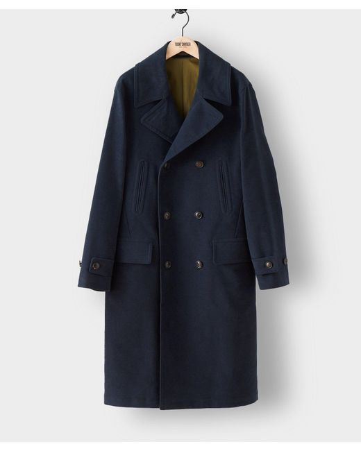 Todd Snyder Blue Double Breasted Moleskin Greatcoat for men