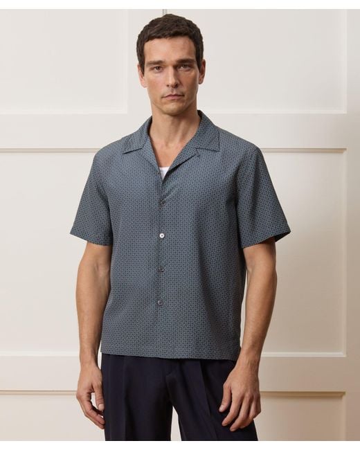 Todd Snyder Blue Cropped Silk Geo Camp Collar Shirt for men