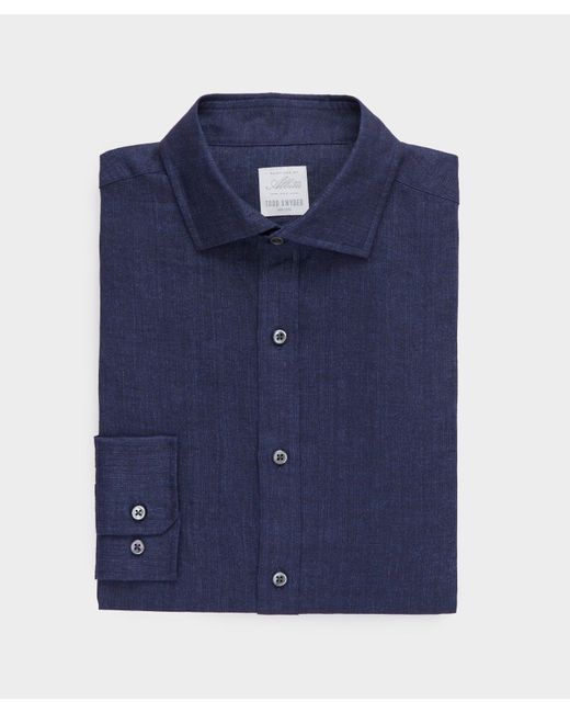 Todd Snyder Blue Linen Spread Collar Dress Shirt for men
