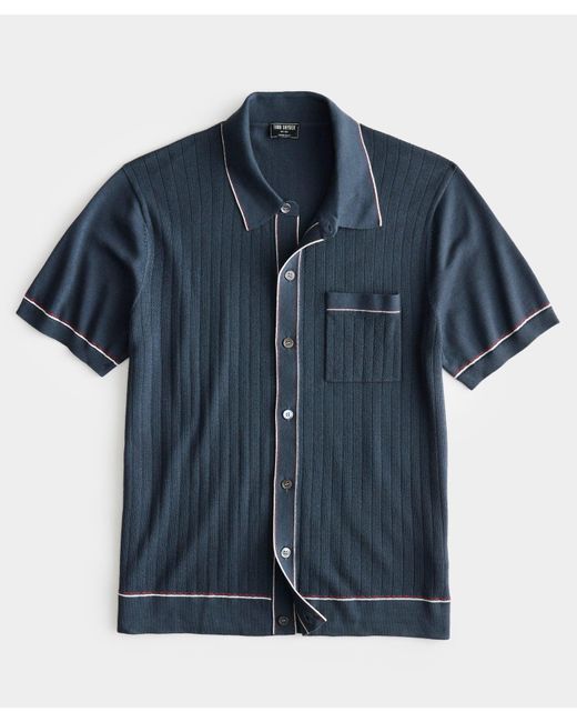 Todd Snyder Blue Cotton Silk Short Sleeve Full Placket Riviera Polo for men