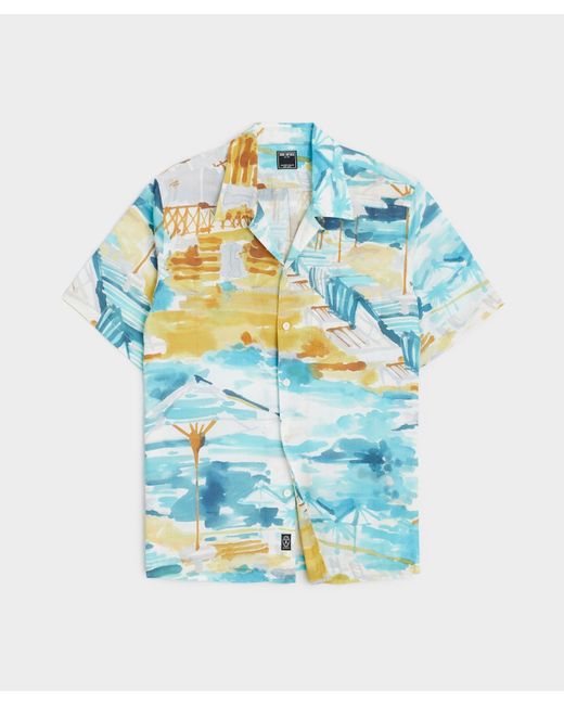 Todd Snyder Blue Amalfi Coast Short Sleeve Camp Collar Shirt for men