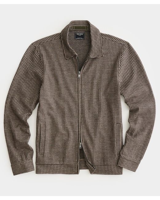 Todd Snyder Brown Wool Houndstooth Zip Deck Jacket for men