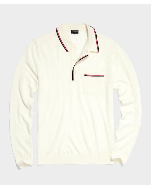 Todd Snyder Long-sleeve Merino Tipped Polo in Natural for Men | Lyst