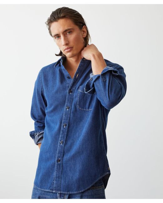 Todd Snyder Blue Denim Point Collar Shirt for men