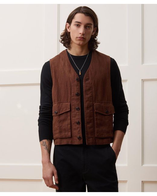 Todd Snyder Brown Linen Utility Vest for men