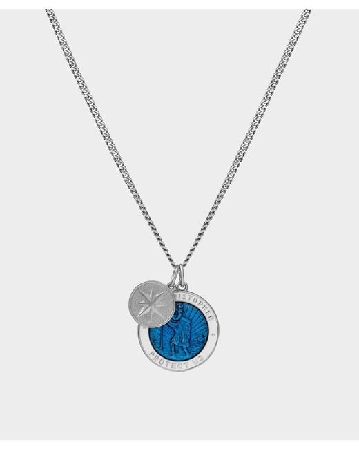 Miansai White Saint Christopher Surf Necklace Blue Silver for men