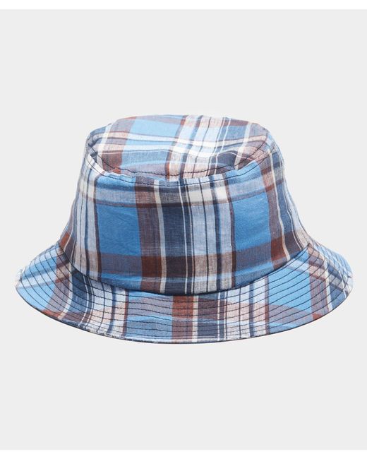 Cableami Blue Linen Check Bucket Hat for men