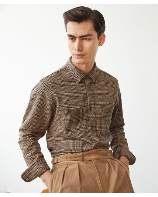 Todd Snyder Long-sleeve Glen Plaid Double Knit Polo in Brown for Men | Lyst  Canada