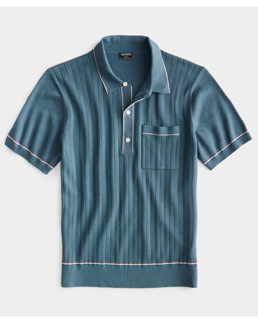 Todd Snyder Blue Italian Cotton Silk Tipped Riviera Sweater Polo for men