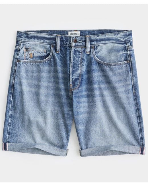 Todd Snyder Blue 9" Classic Fit Selvedge Cut Off Jean Short for men