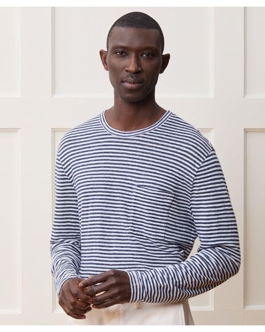 Todd Snyder Blue Linen Jersey Striped Pocket Tee for men