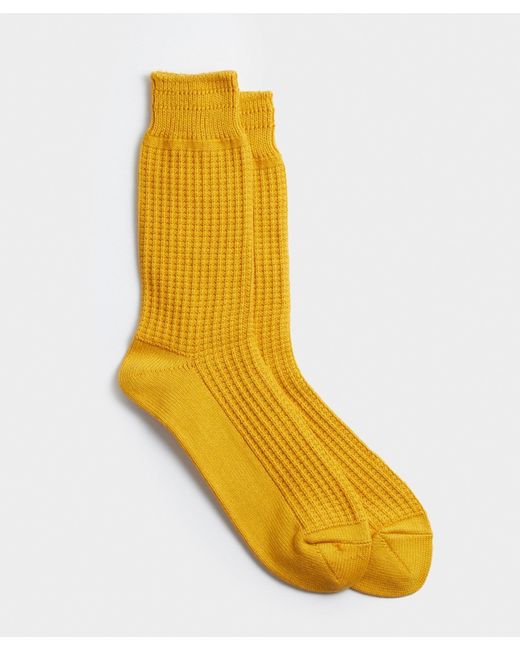 RoToTo Yellow Cotton Waffle Crew Sock In Mustard for men