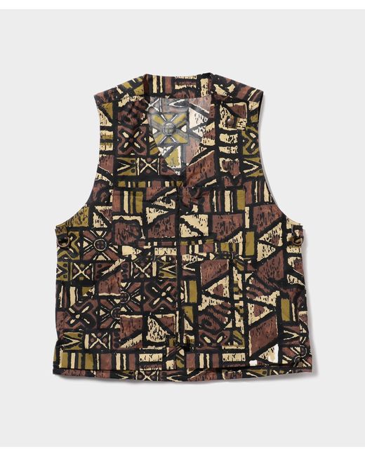 Beams Plus Black Beams+ Adventure Vest Batik Print Nylon for men