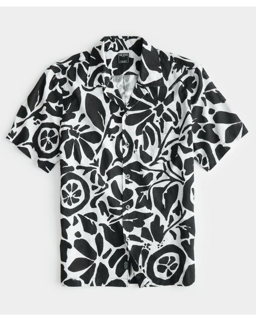 Todd Snyder Black Abstract Floral Short Sleeve Camp Collar Shirt for men