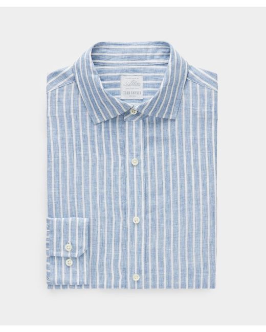 Todd Snyder Blue Banker Stripe Linen Spread Collar Dress Shirt for men