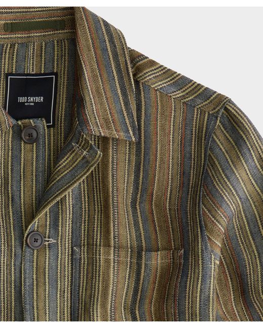 Todd Snyder Italian Linen Multi Stripe Chore Shirt in Green for