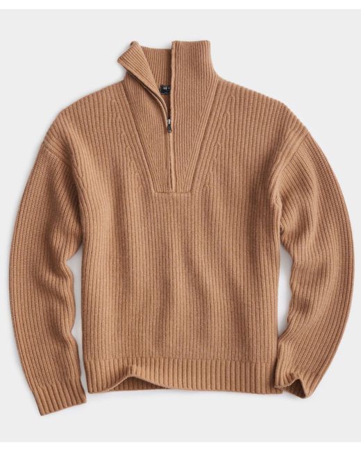 Todd Snyder Brown Luxe Cashmere Zip Mock Neck for men