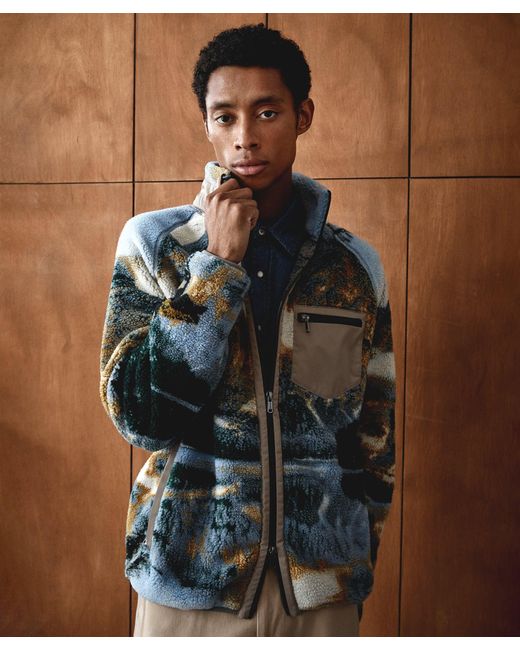 Todd Snyder Scenic Print Italian Recycled Fleece Full zip Jacket in Blue for Men Lyst
