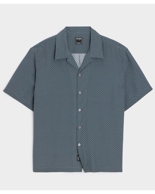 Todd Snyder Blue Cropped Silk Geo Camp Collar Shirt for men